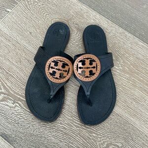 Leather navy brown Tory Burch sandals size 7 thong sandals